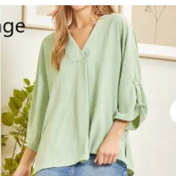 ANDREE BY UNIT women's size medium Green 3/4 Sleeve Blouse - Picture 1 of 11